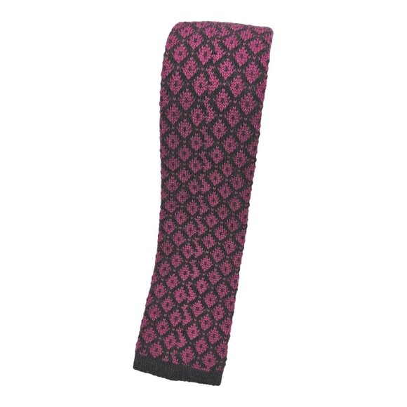 ETRO Men's 100% Wool Knit Necktie LUXURY Tie Purple Gray Geometric W:2.2" EUC
